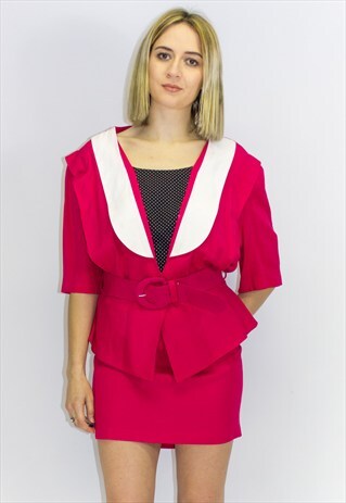 NEW VINTAGE 80'S BELTED PEPLUM DRESS