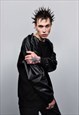 FAUX LEATHER SLEEVES SWEATSHIRT GOTHIC TOP PUNK JUMPER BLACK