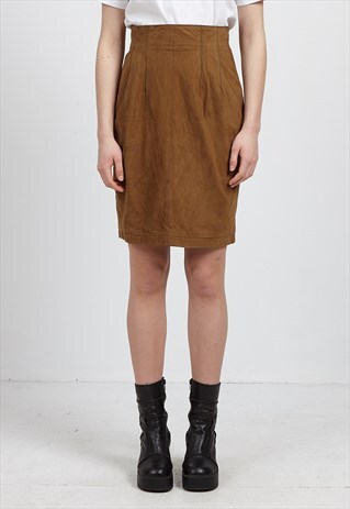 VINTAGE BROWN NEWHOUSE LEATHER MINI PENCIL SKIRT