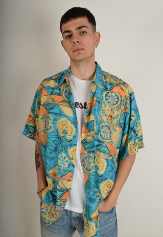 VINTAGE SILK SHIRT FESTIVAL PRINT SIZE M (2792)