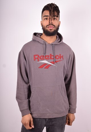 REEBOK MENS VINTAGE HOODIE JUMPER MEDIUM GREY 90'S
