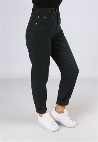 HIGH WAISTED DENIM JEANS TAPERED LEG UK 6 8 (G2EC)