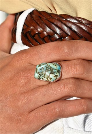 WOMENS SILVER RING TURQUOISE RING GEM RING CRYSTAL RING 2041