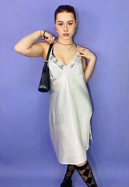 Vintage 90s Satin Lace Midi Slip Dress