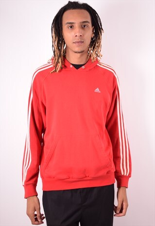 ADIDAS MENS VINTAGE HOODIE SWEATER LARGE RED 90S