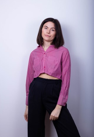 LONGSLEEVE CROPPED SHIRT - PINK / WHITE