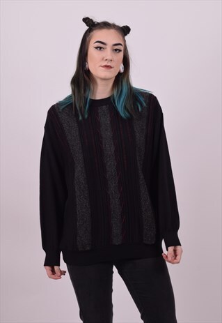 VINTAGE 80'S BLACK GREY GRANDAD JUMPER SIZE MEDIUM