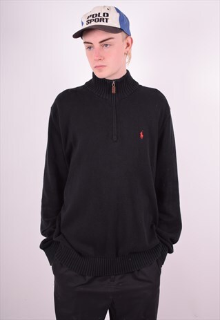 POLO RALPH LAUREN MENS VINTAGE JUMPER SWEATER XL BLACK 90'S