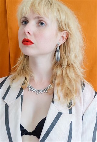 VINTAGE 80S RHINESTONE DIAMANTE STATEMENT DROP EARRINGS