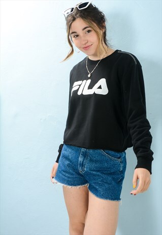 Vintage 90s Fila Cropped Sweatshirt Black