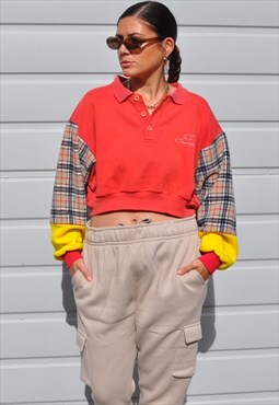 90's vintage reworked Champion nova check crop sweatshirt