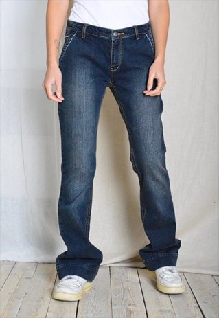 Y2K Faded Navy Blue Grunge Hip Hop Flare Jeans