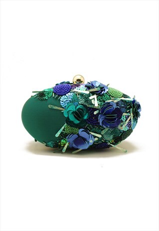 EMBELLISHED GREEN EVENING CLUTCH BAGS
