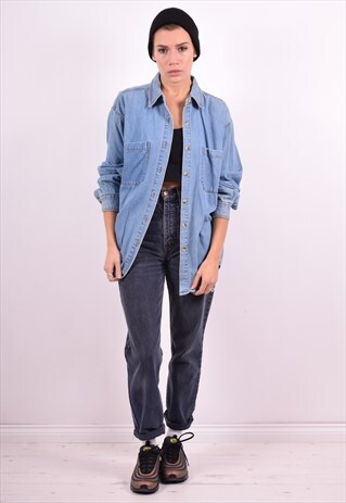 WOMENS VINTAGE DENIM SHIRT LARGE BLUE 90'S