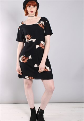 VINTAGE 90S FISH PRINT TIE BACK MINI DRESS