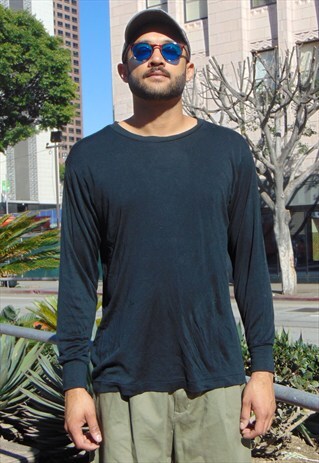 90S MINIMALIST SPORTSWEAR BLACK SILK LONG SLEEVE TEE XL