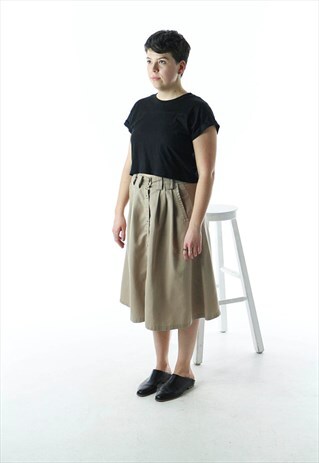 COTTON MIDI SKIRT / BEIGE BUTTON UP SKIRT
