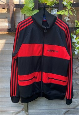 Retro Adidas black & red tracksuit jacket medium  