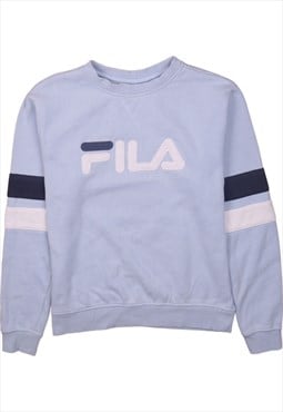 Vintage 90's Fila Sweatshirt Spellout Crew Neck Blue Small