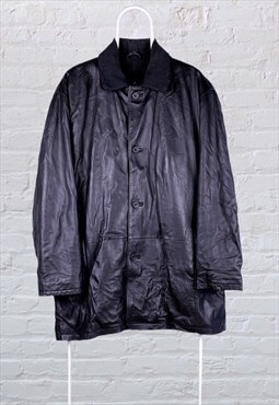 Vintage Daniel Hechter Genuine Leather Jacket Black Large 
