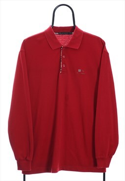 Vintage Burberry Maroon Long Sleeved Polo Shirt Mens