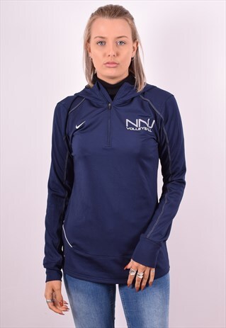 NIKE WOMENS VINTAGE HOODIE JUMPER SMALL NAVY BLUE 90S