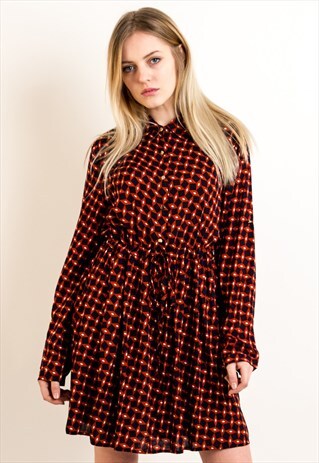 VINTAGE DIAMOND PRINTED TEA DRESS (ORANGE)