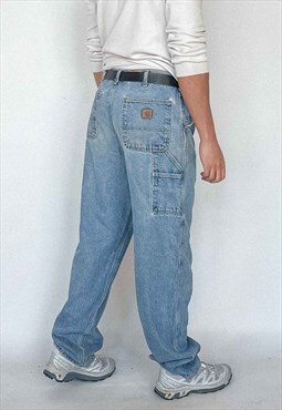 Vintage Carhartt Carpenter Pants Men's Mid Blue