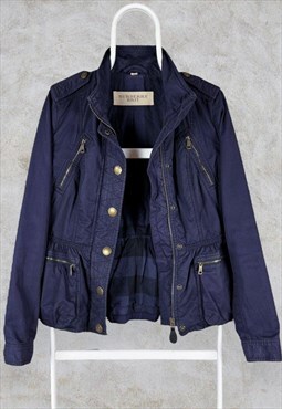 Burberry Brit Jacket Navy Blue Cotton Utility Check Lined 