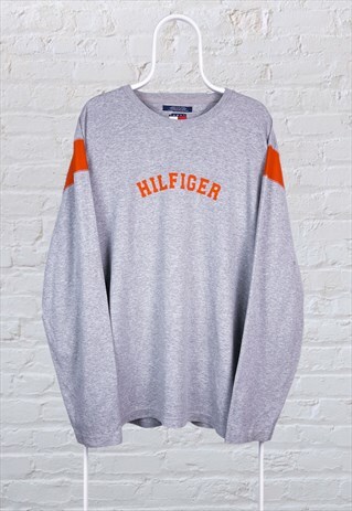 VINTAGE TOMMY HILFIGER SWEATSHIRT SPELL OUT GREY XL