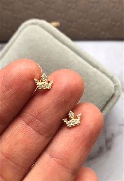 9ct yel gold cz crown stud earrings