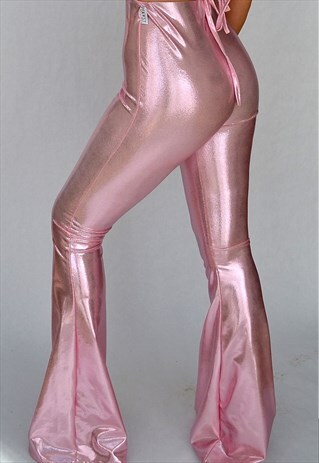 PINK METALLIC HIGH WAISTED TROUSERS