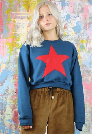 SWEATSHIRT IN TEAL BLUE WITH RED STAR