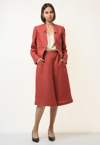 Pink Linen Suit High Waisted Midi Pencil Skirt  Blazer 4551