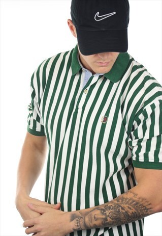 VINTAGE TOMMY HILFIGER CREST LOGO STRIPED POLO SHIRT TOP