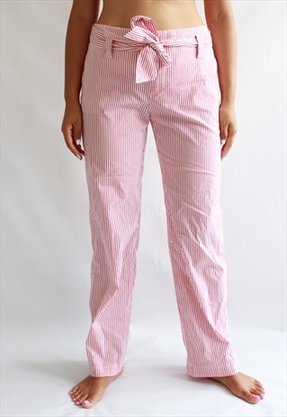 WHITE AND RED PIN STRIPES TROUSERS