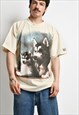 Vintage Husky dogs print t-shirt in cream colour for men 90s