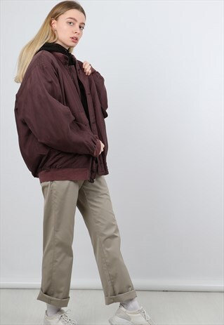 VINTAGE LARGE BURGUNDY LIGHTWEIGHT BOMBER JACKET