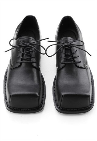 SQUARE TOE SHOES EDGY HIGH FASHION CHUNKY SOLE GOTHIC BOOTS
