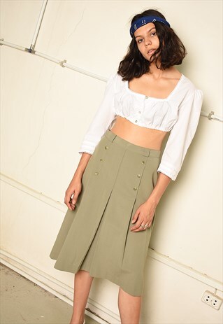 VINTAGE 80S FESTIVAL PARIS CHIC MIDI SKIRT IN GREEN