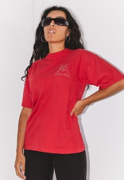 Red Embroidered 00s Graphic Tshirt