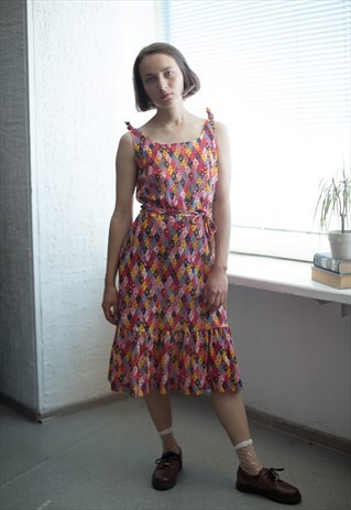 VINTAGE 70'S MULTICOLORED SLEEVELESS MIDI DRESS