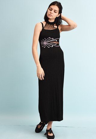 Y2K KITSCH SHIMMER HALTER BEADED STRETCH MAXI DRESS