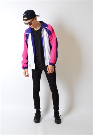 VINTAGE 90S WHITE COLOUR BLOCK BOMBER JACKET