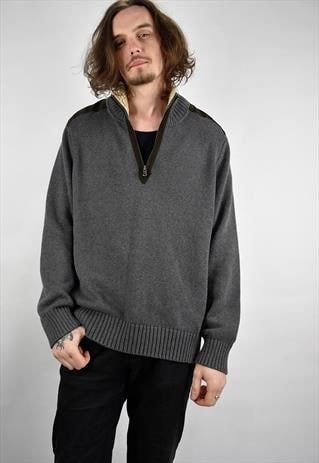 VINTAGE 90S ANTRACITE GREY TOMMY HILFIGER HALF ZIP JUMPER
