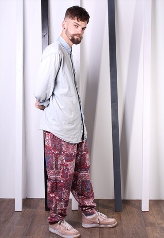 VINTAGE 90S PATTERNED CRAZY PRINT TROUSERS. UNISEX. GYM.