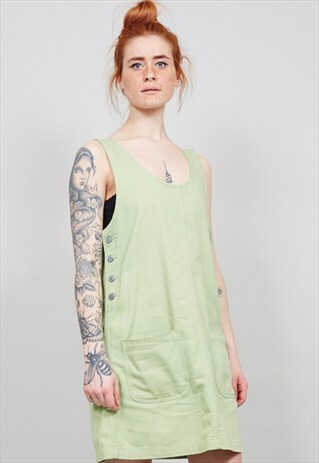 VINTAGE 90'S LIME GREEN DENIM MINI PINAFORE DRESS