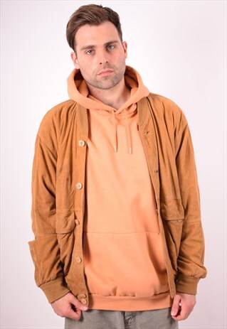 MENS VINTAGE SUEDE BOMBER JACKET LARGE BROWN 90S