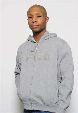 VINTAGE FILA HOOD FULL ZIP HOODIE GREY