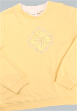 Vintage  Unknown Sweatshirt Snowflake Yellow Large